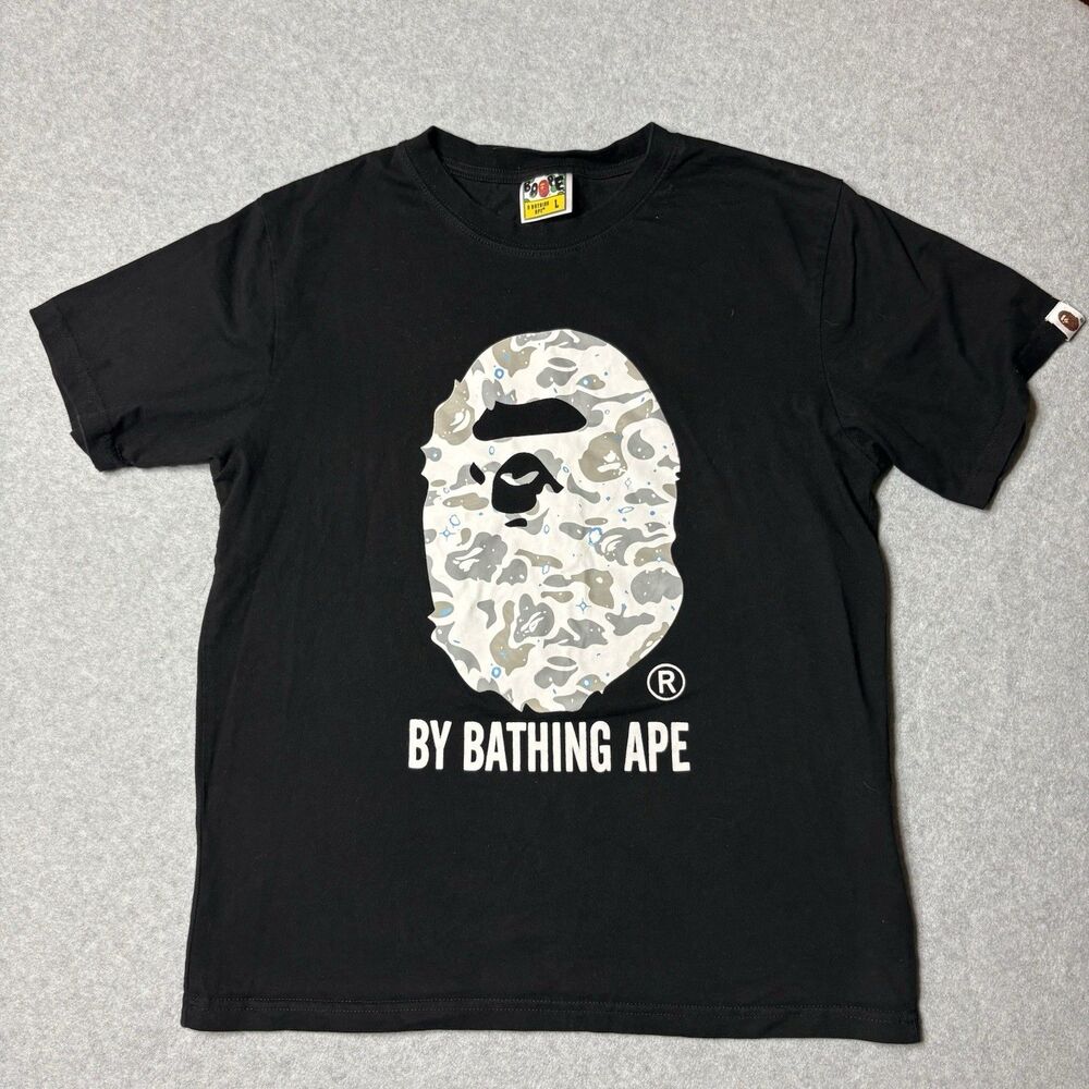 A Bathing Ape BY BATHING APE Black with Camo Ape Head Graphic Tee Men’s Large